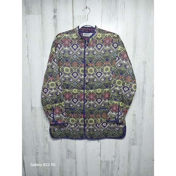 Chicos Jacket Womens Size 1 Medium 100% Silk Asian Collar - Picture 1 of 6